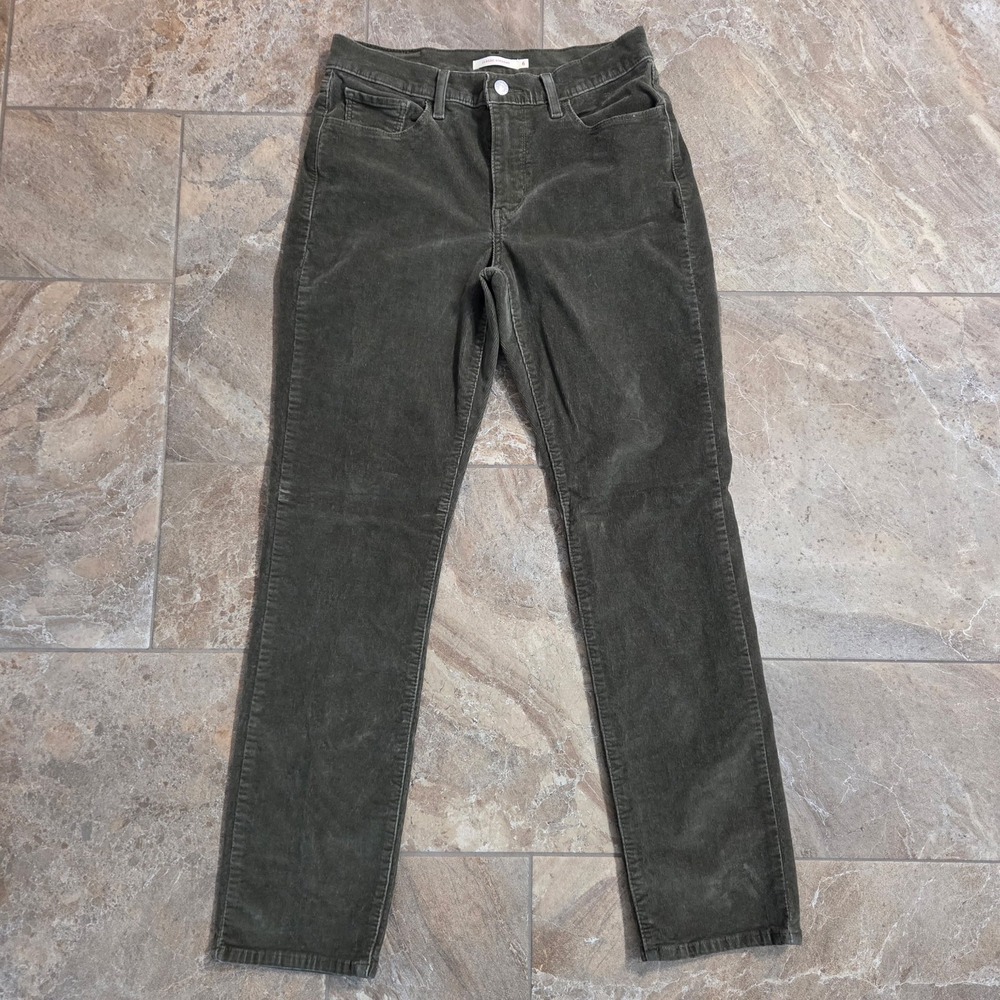 Levis‎ Classic Straight Corduroy Pants Womens 6 Olive Green Mid Rise Stretch